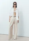 Mango Pantalon En Coton Wideleg À Rayures Gris Clair/pastel - Femme - 44 -