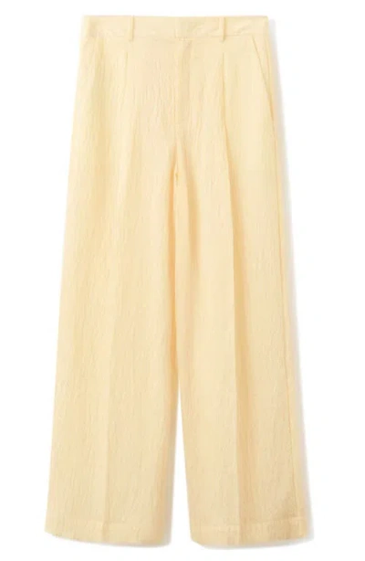 Mango Striped Wide Leg Trousers In Yellow