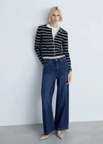 Mango Stripped Knit Cardigan Dark Navy In Bleu Marine Foncé