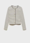 Shop Mango Stripped Knit Cardigan Ecru In Écru