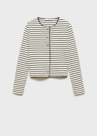 Mango Stripped Knit Cardigan Ecru In Écru