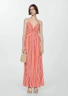 Mango Stripped Print Dress Orange In Orange