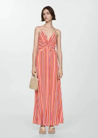 Mango Stripped Print Dress Orange