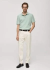 Mango Structured Fine-knit Polo Shirt Aqua Green In Vert D´eau