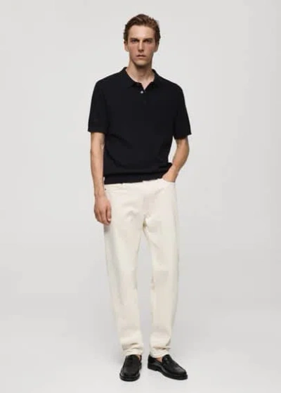 Mango Structured Fine-knit Polo Shirt Dark Navy In Bleu Marine Foncé