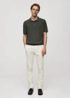 Mango Structured Fine-knit Polo Shirt Forest Green In Vert Forêt