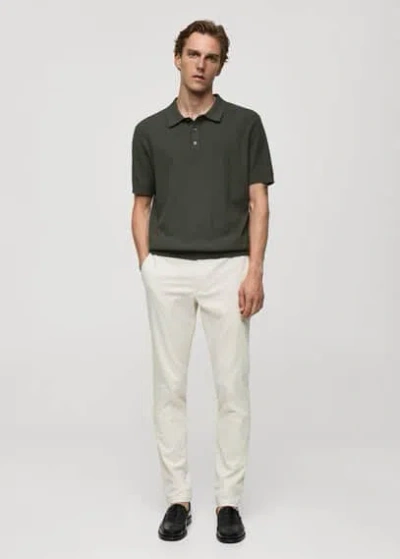 Mango Structured Fine-knit Polo Shirt Forest Green In Vert Forêt