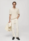 Mango Structured Fine-knit Polo Shirt Off White In Blanc Cassé
