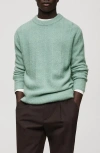 Mango Structured Herringbone Knit Crewneck Sweater In Aqua Green