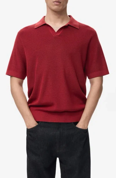 Mango Structured Knit Polo In Red