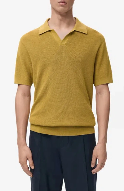 Mango Structured Knit Polo In Yellow