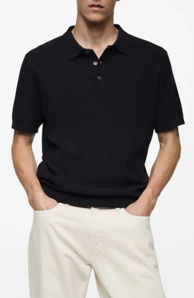Mango Structured Polo Shirt In Navy