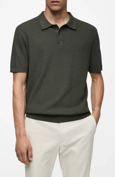 Mango Structured Polo Shirt In Forest Green