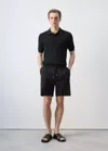 Mango Structured Rayon Knit Polo In Black