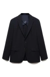 Mango Herringbone Blazer In Dark Navy