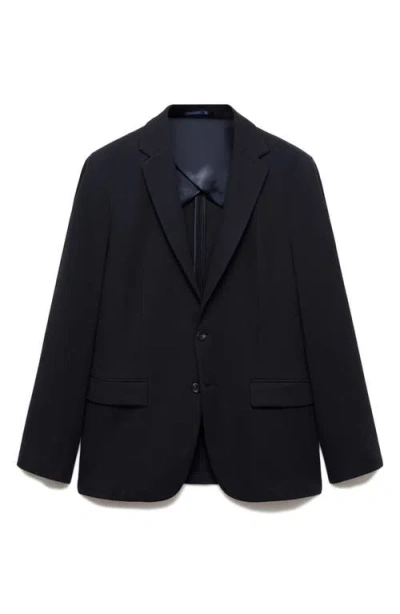Mango Herringbone Blazer In Bleu Marine Foncé