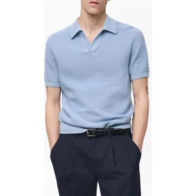 Mango Structured Stripe Cotton Knit Polo In Sky Blue