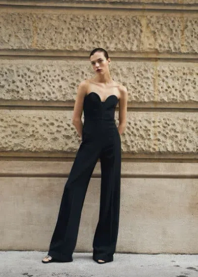 Mango Structured Sweetheart Neckline Jumpsuit Black