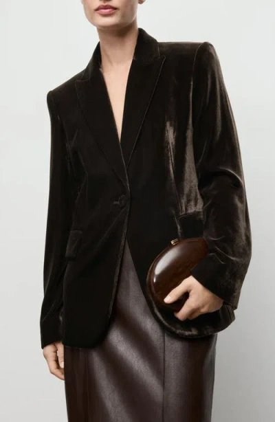 Mango Structured Velvet Blazer Chocolate In Animal Print