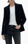 Mango Structured Velvet Blazer In Dark Blue