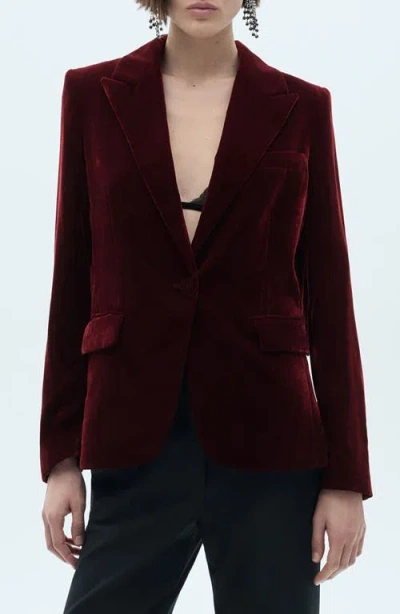 Mango Structured Velvet Blazer In Dark Red
