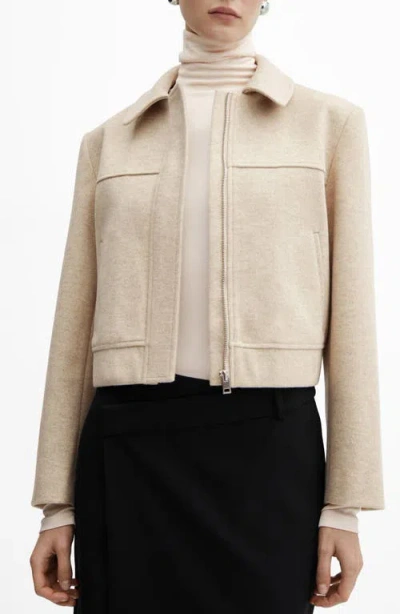 Mango Structured Zip Jacket In Light Beige