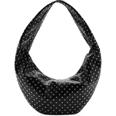 Mango Stud Detail Faux Leather Oval Shoulder Bag In Black