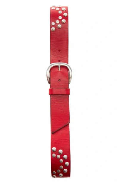 Mango Stud Detail Leather Belt In Red