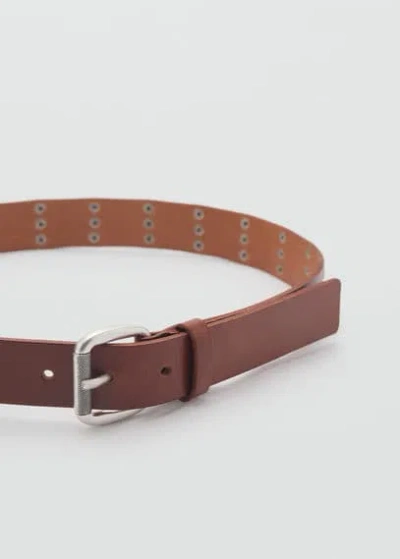 Mango Stud Leather Belt Brown