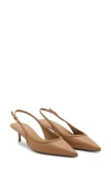 Mango Stud Pointed Toe Kitten Heel Slingback Pump In Medium Brown