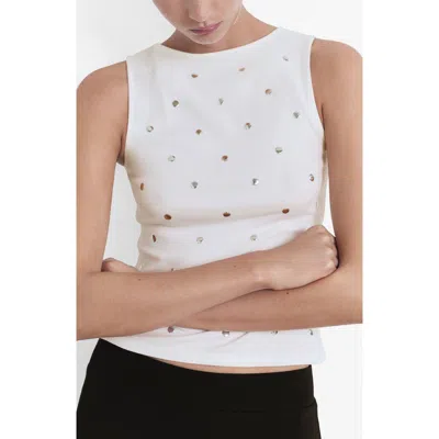 Mango Stud Sleeveless Top In White