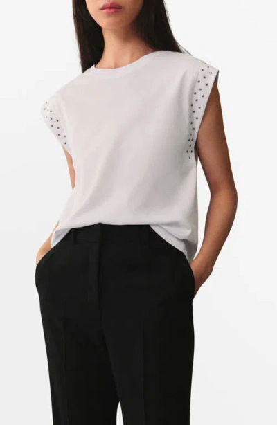 Mango Cotton Mix Knit Short Sleeve T-shirt In White