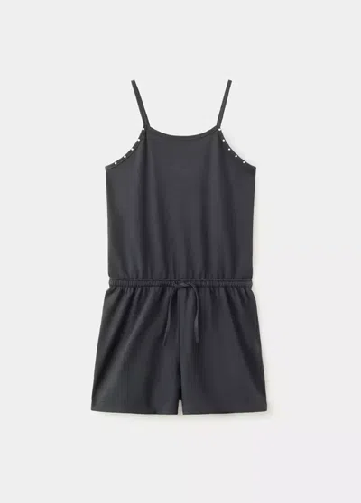 Mango Kids' Studded Cotton Jumpsuit In Charcoal