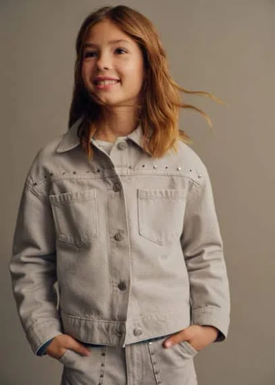 Mango Kids' Studded Denim Jacket Denim Grey
