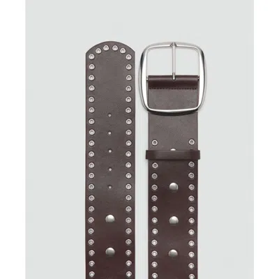 Mango Studded Faux Leather Wide Belt In Chocolate