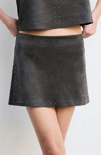 Mango Studded Faux Suede Miniskirt In Grey