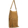 Mango Studded Fringe Suede Shoulder Bag In Yellow