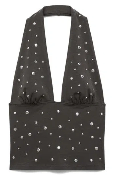 Mango Studded Halter Top In Charcoal