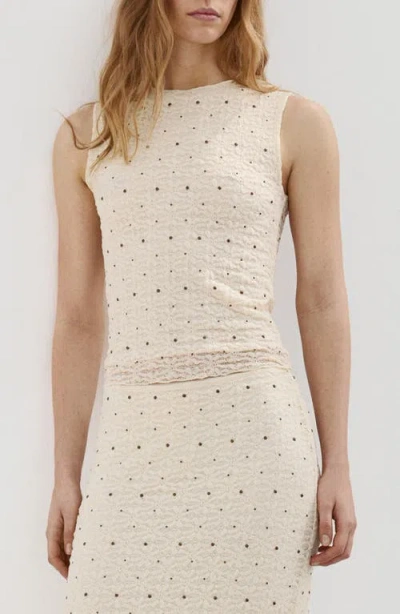 Mango Studded Jewel Neck Tank In Neutral