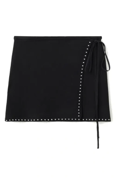 Mango Studded Knit Wrap Miniskirt In Black