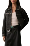 Mango Studded Leather Jacket In Black