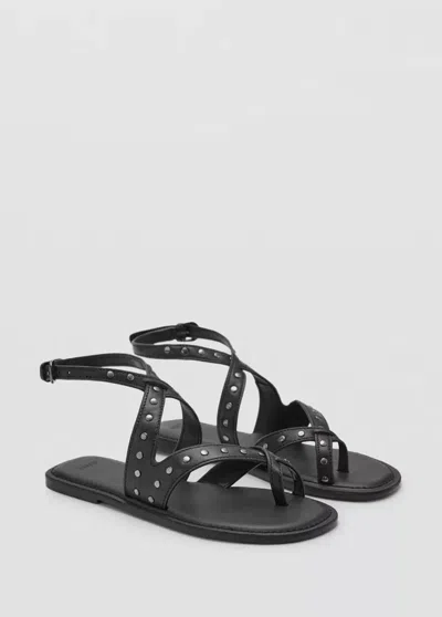 Mango Studded Leather Sandals In Black