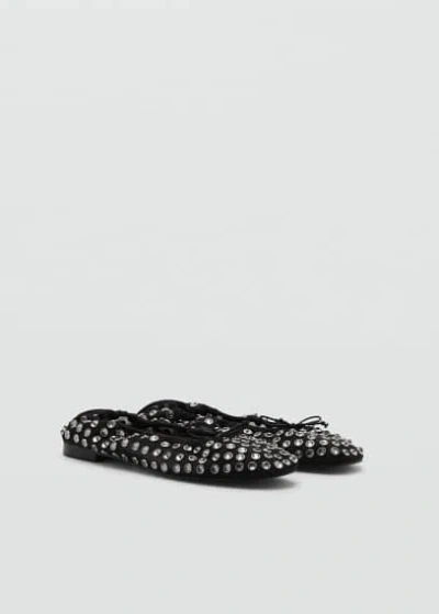 Mango Studded Mesh Ballerina Black