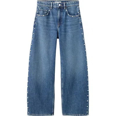 Mango Studded Mid Rise Balloon Jeans In Blue