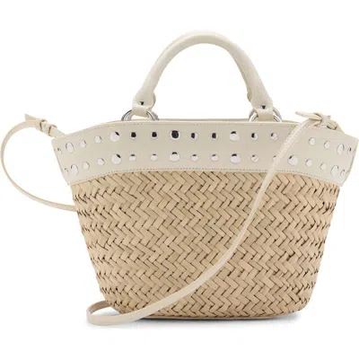 Mango Studded Raffia Bucket Bag In Brown