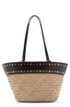 Mango Studded Raffia Shopper Bag In Multi