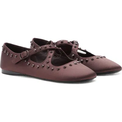Mango Studded Satin Mary Jane Flat In Chocolate