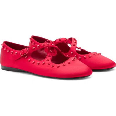 Mango Studded Satin Mary Jane Flat In Red