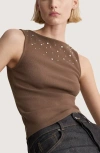 Mango Studded Sleeveless Sweater In Gray