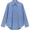 Mango Studded Snap-up Western Shirt In Blue